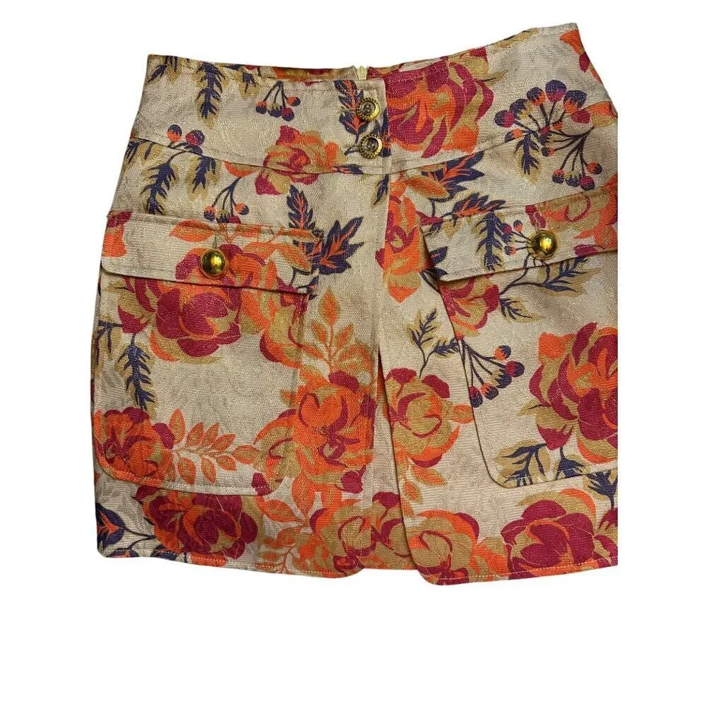 Le Superbe Floral High-Waist Mini Skirt Satin Lined Size 2 Cotton Blend $345 NWT